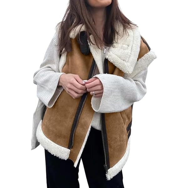 loveimgs Women's Winter Warm Suede Sherpa Leather Vest Jacket Zip